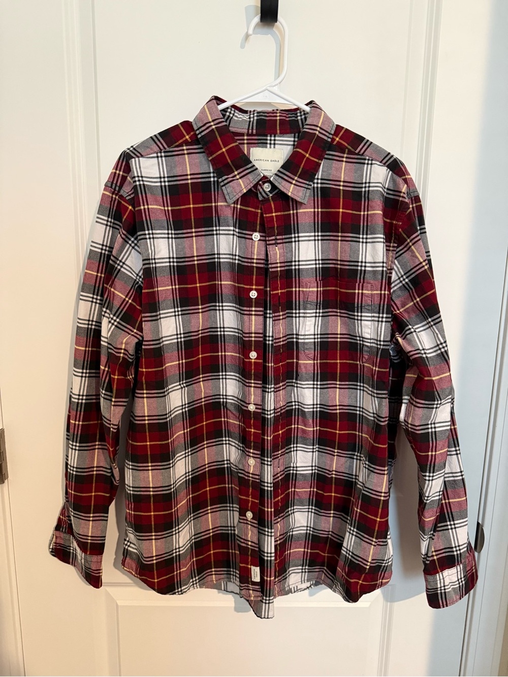 Mens American Eagle Outfitters Red and White Plaid Button-Down Shirt